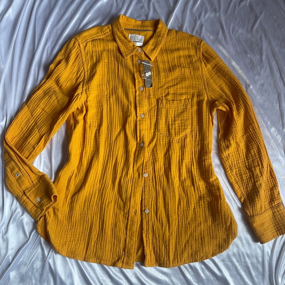 J. Crew Gold Yellow Gauze Button up shirt cotton